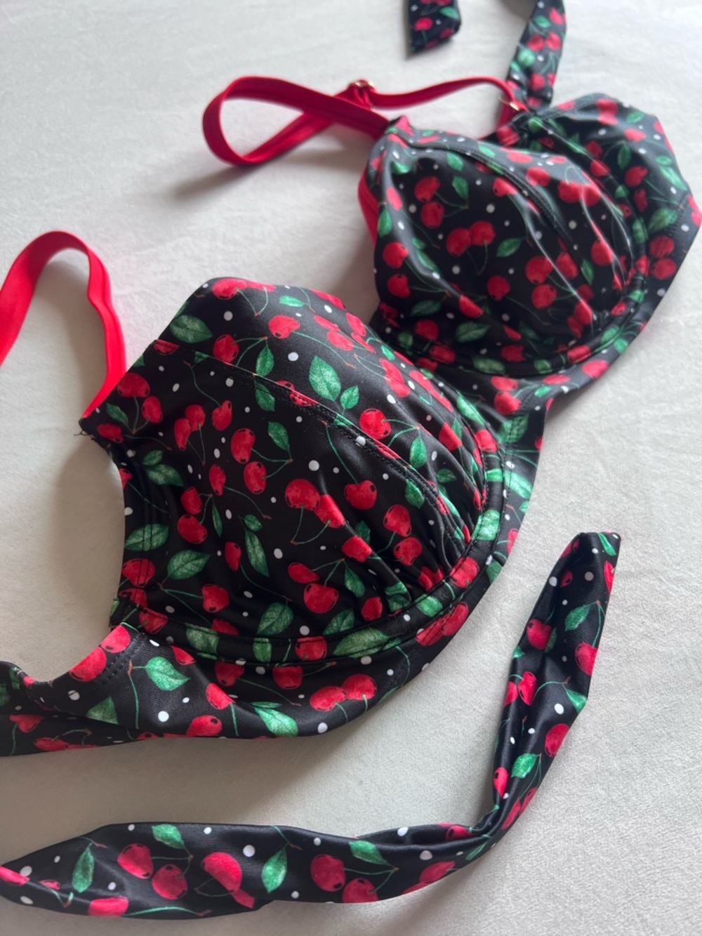 wild fable Red Cherry Print Bikini Top Only | D/DD 8-10